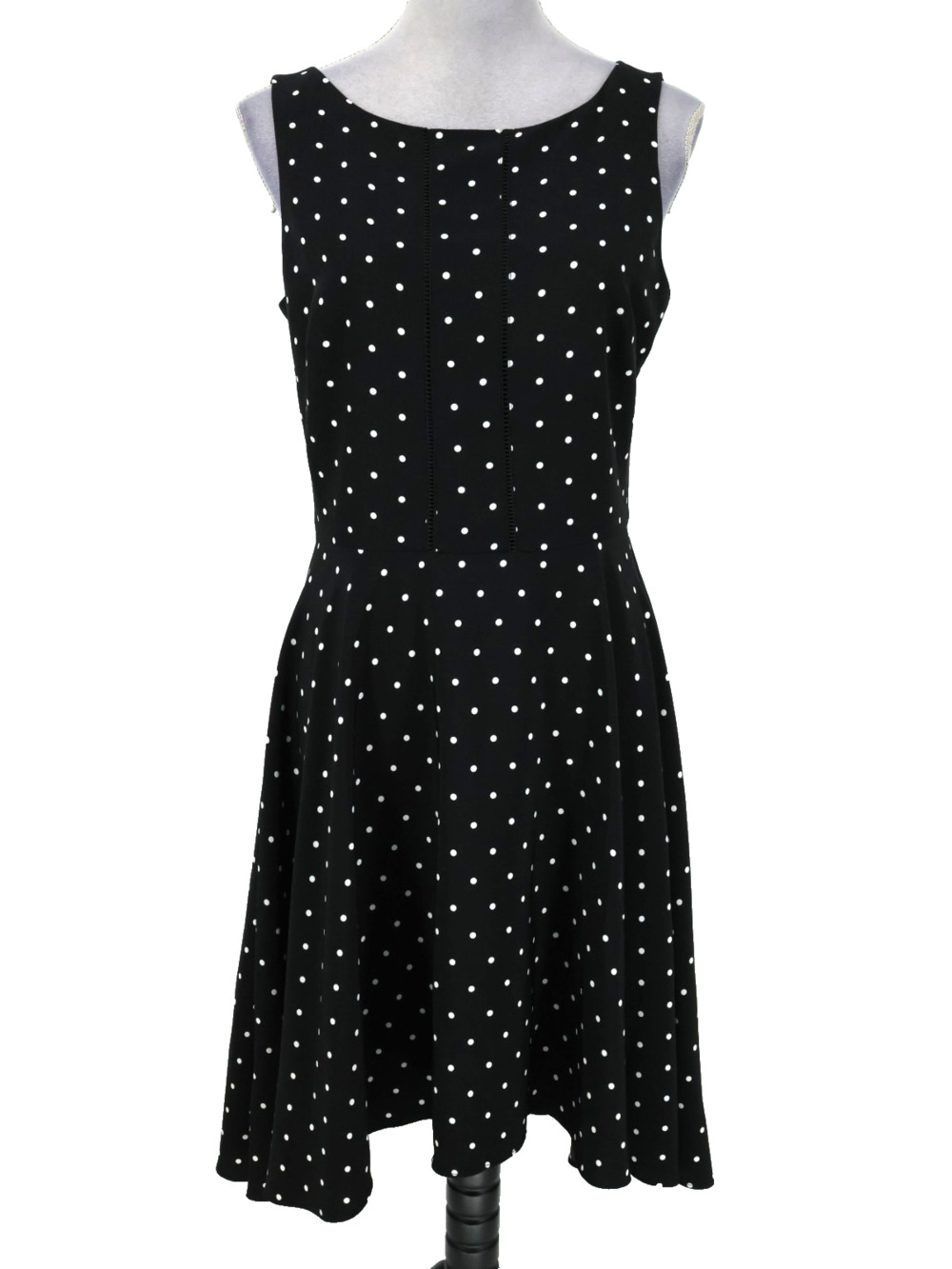 WHBM Dress Womens 8 Black White Polka Dot Lined Back Zip Fit n Flare Sleeveless